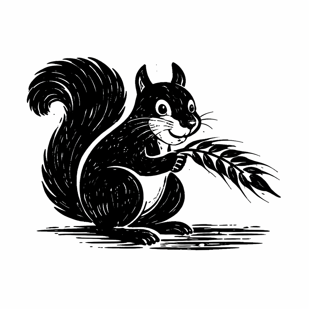 Squirrelly Girl mascot holding wheat